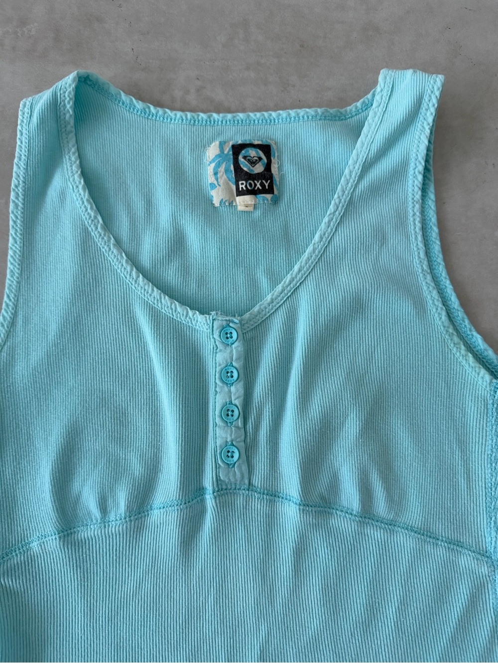 Roxy Aqua Ribbed Soft Tank Top with cotton & stretch. - Picture 2 of 3